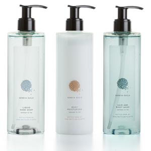 Geneva Guild XL Set 3x380ml Flüssigseife, Feuchtigkeitslotion, Hair & Body Wash
