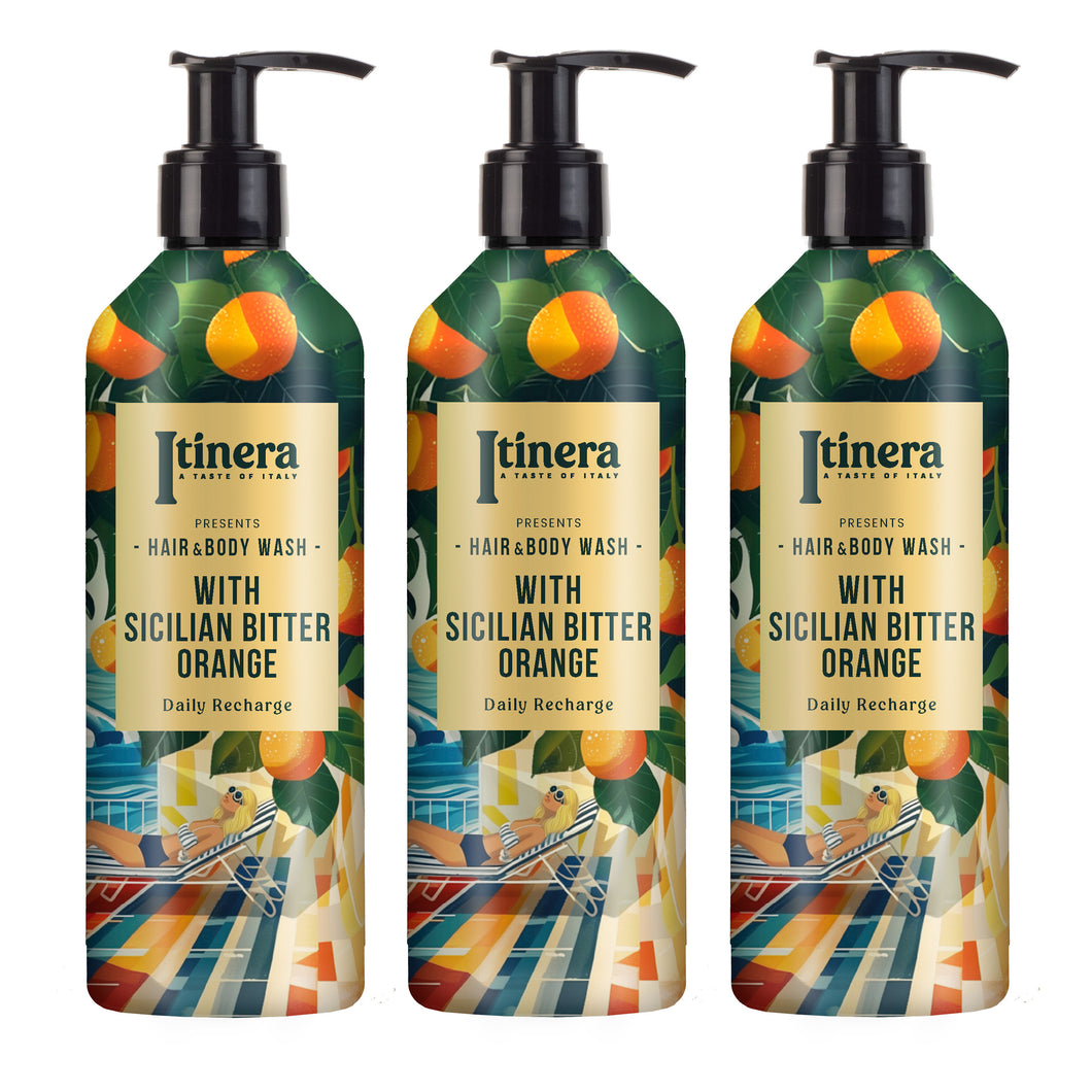 Itinera Hair & Body Shampoo mit sizilianischer Bitterorange 3x370ml