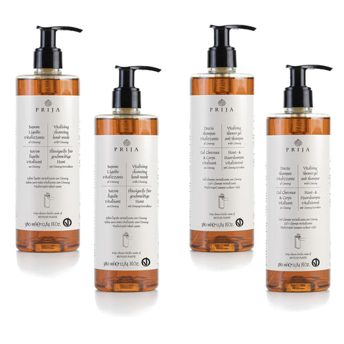 PRIJA Set Flüssigseife + Haut- & Haarshampoo mit Ginseng 4x 380ml