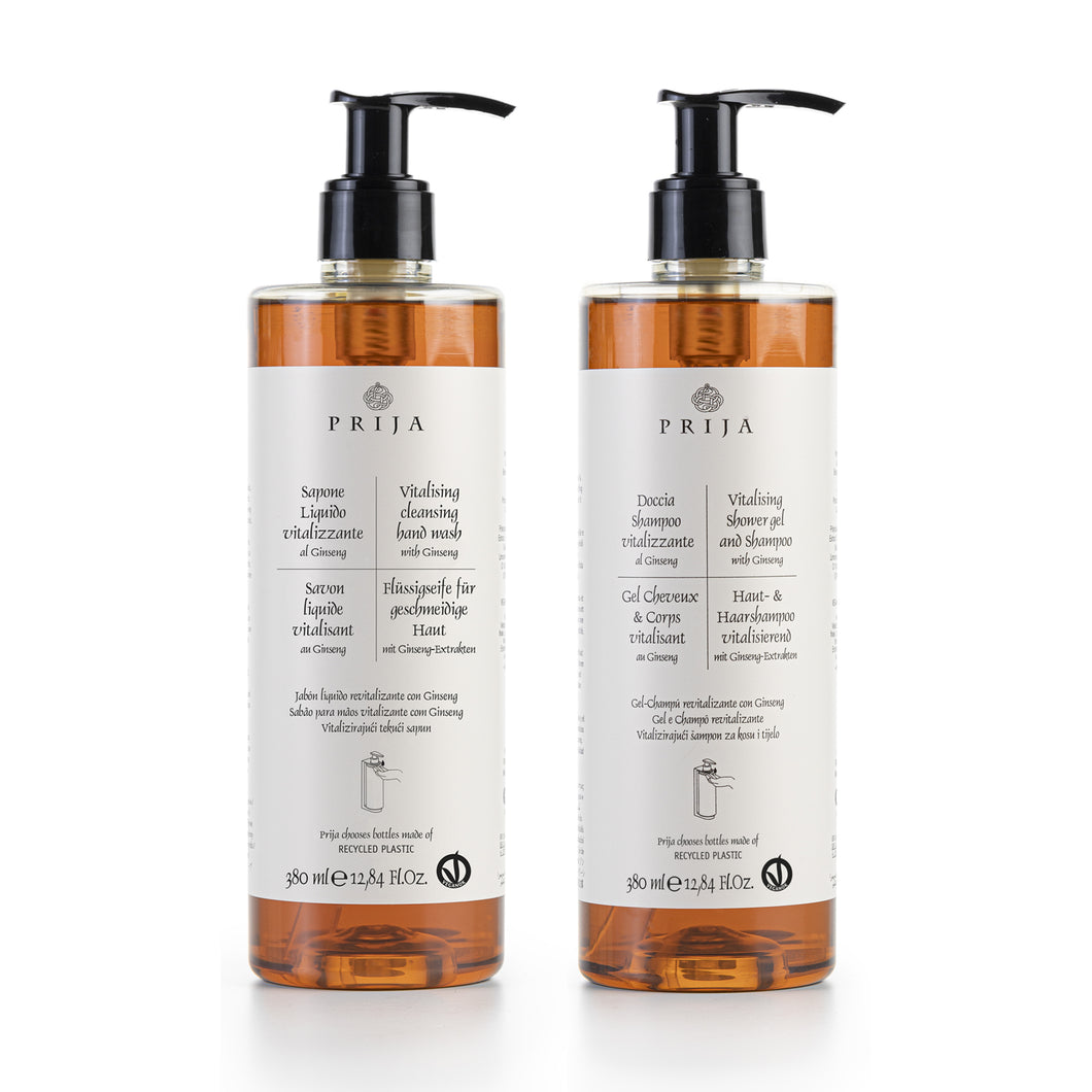 PRIJA Flüssigseife + Haut- & Haarshampoo vitalisierend mit Ginseng 2x 380ml