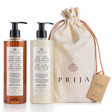 Laden Sie das Bild in den Galerie-Viewer, Prija Geschenkset im Beutel Flüssigseife mit Ginseng + Bodylotion mit Vitamin E &amp; Sheabutter 2x 380ml